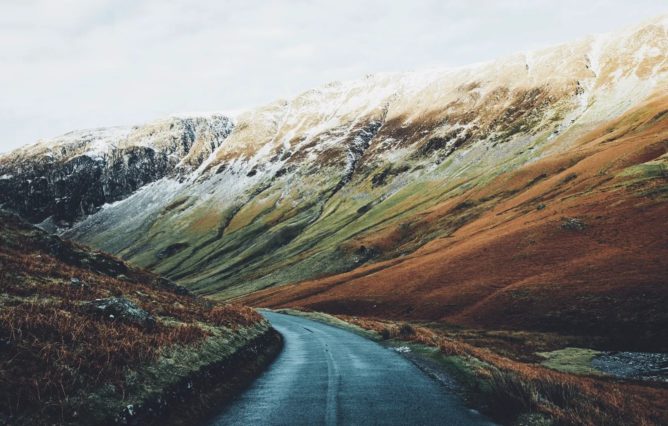 Фото обои дорога, свет, горы, Исландия