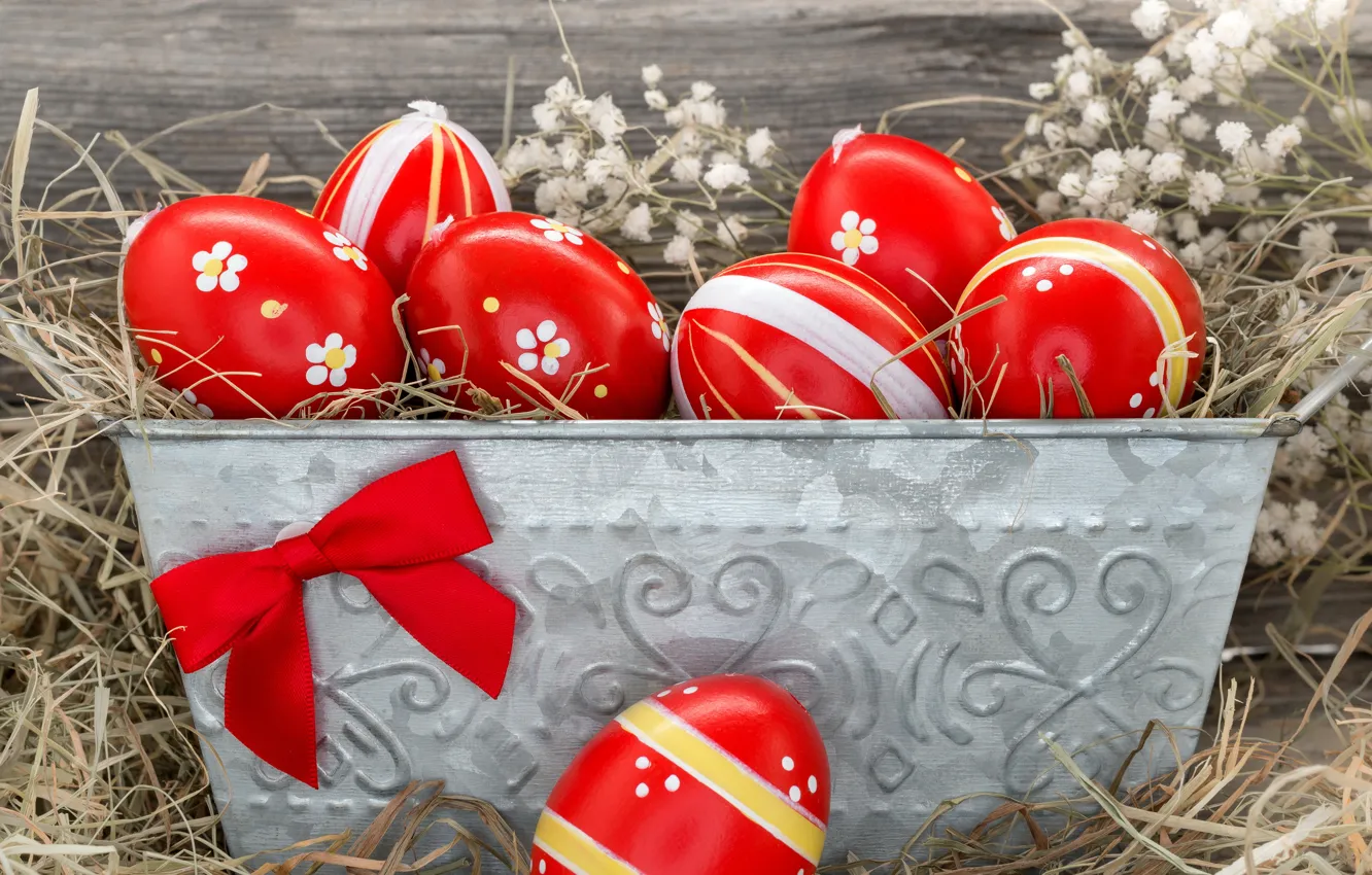 Фото обои яйца, пасха, red, flowers, eggs, easter