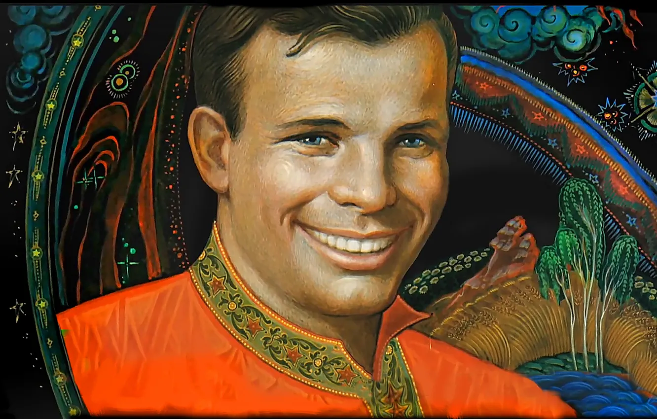 Фото обои улыбка, космонавт, герой, легенда, лётчик, Юрий Гагарин