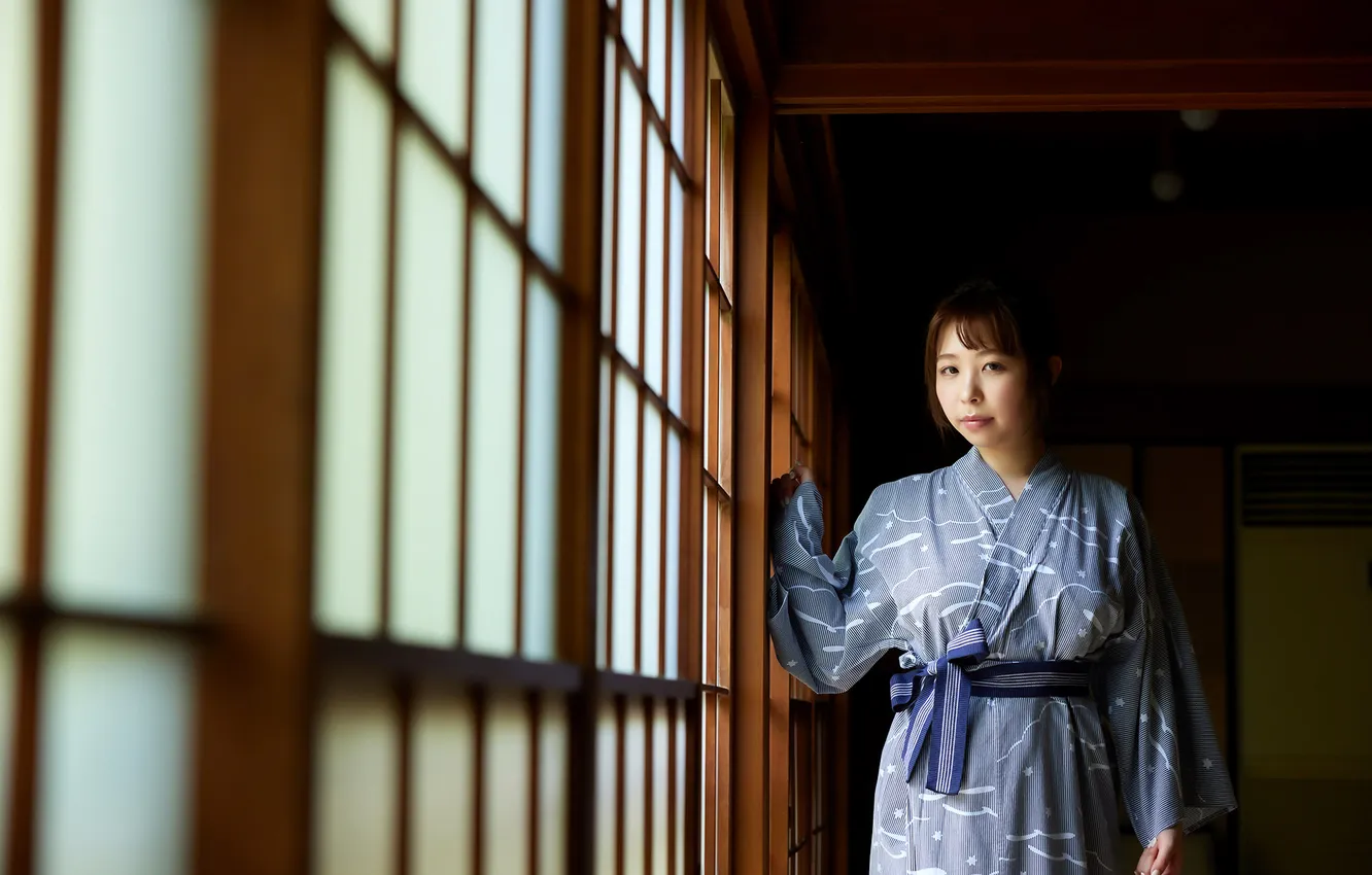 Фото обои Asian, Model, Woman, Pretty, Japanese, Indoor, Shorthair, Robe