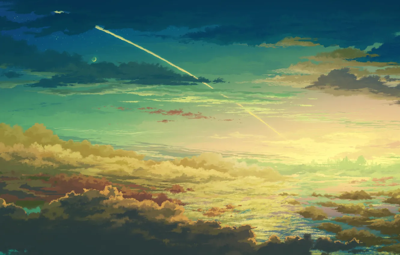 Фото обои небо, облака, след, высота, арт, juuyonkou