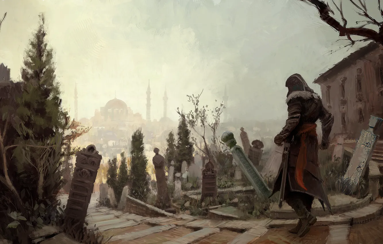 Фото обои город, кладбище, ассасин, эцио, константинополь, Assassin’s Creed: Revelations