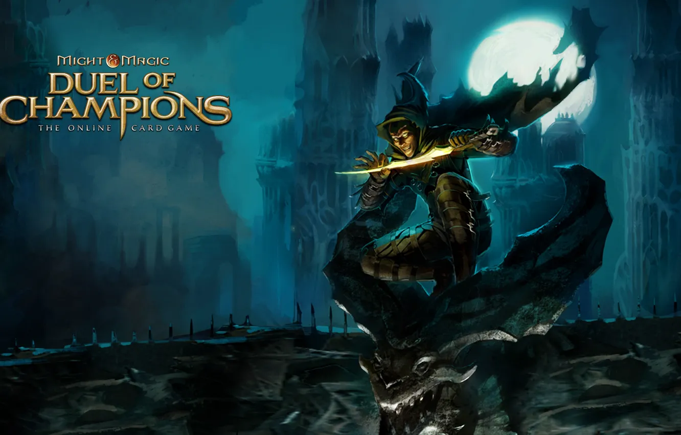 Фото обои ночь, луна, Темный ассасин, Might &amp; Magic: Duel of Champions