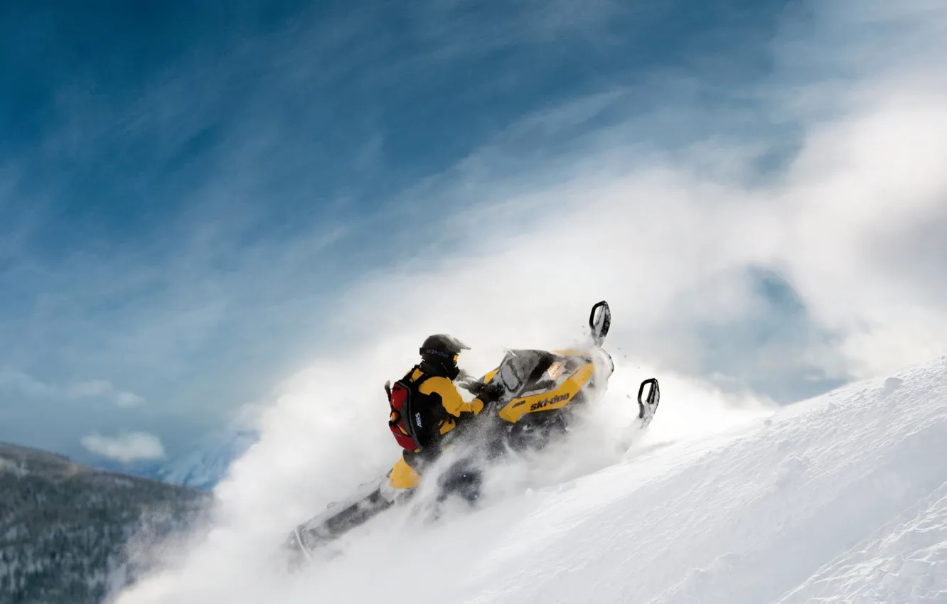Фото обои Горы, Снег, Снегоход, Snowmobile, Ski-Doo