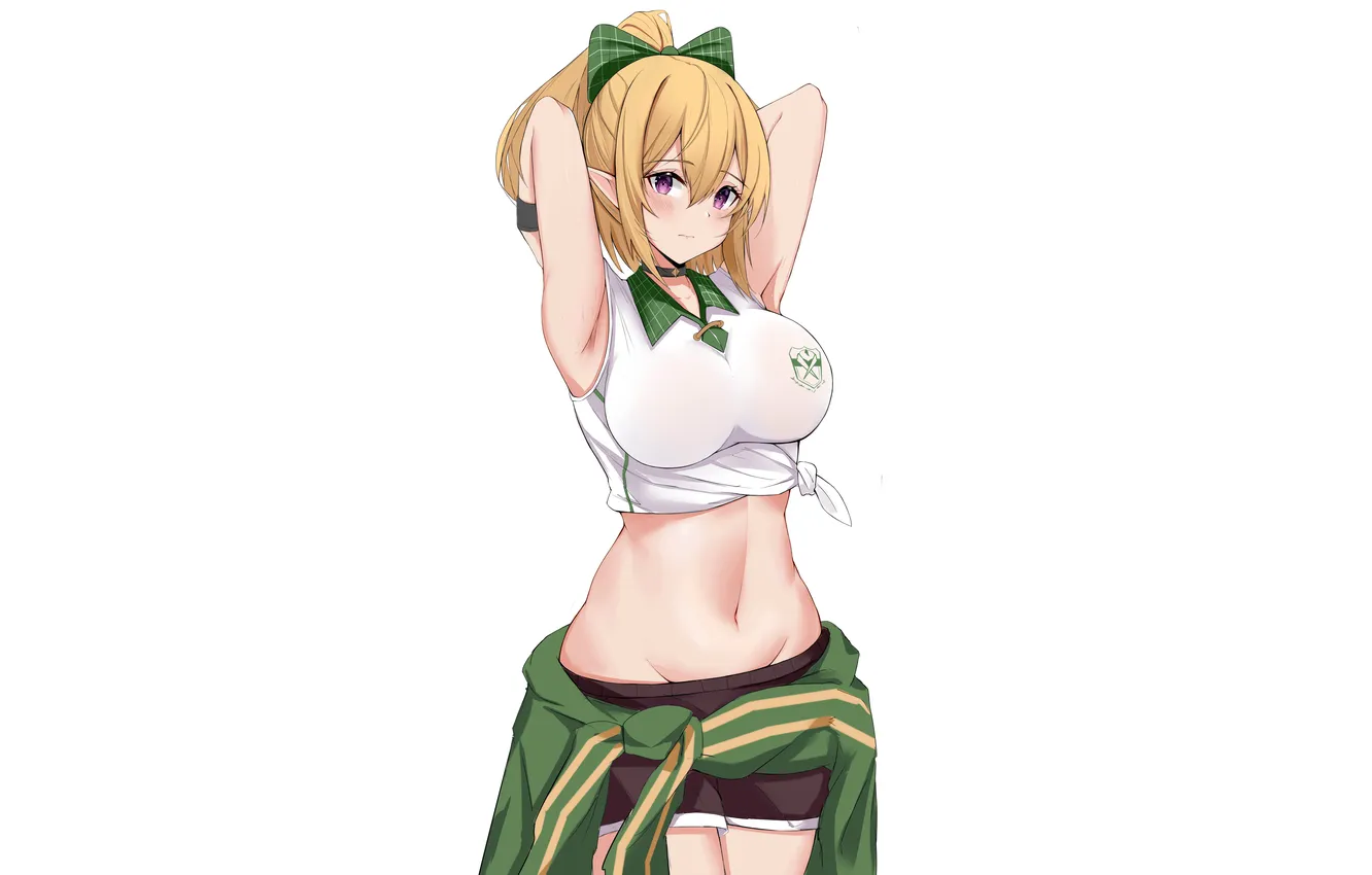 Фото обои girl, sexy, shorts, school uniform, boobs, sexy girl, blush, anime