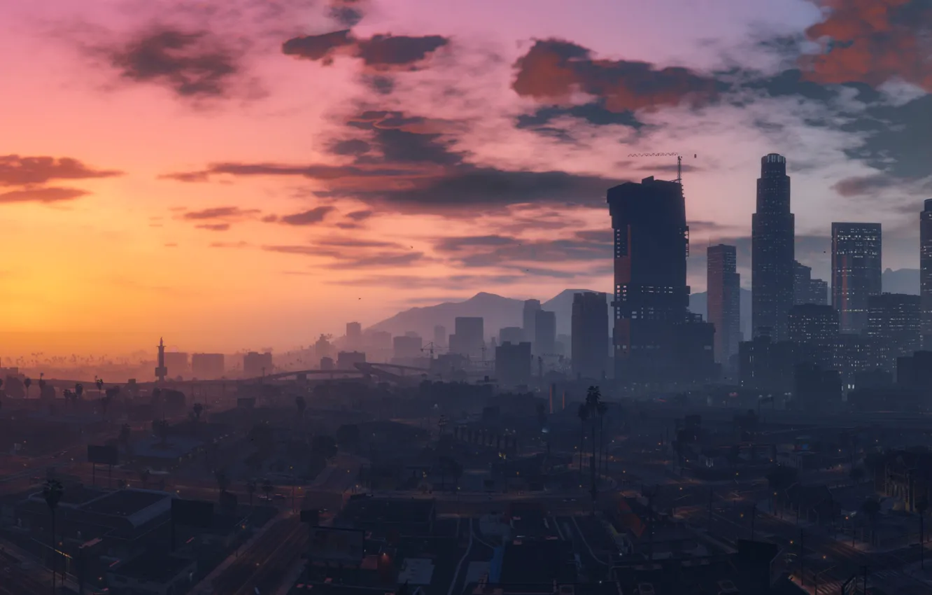 Фото обои city, game, sky, cloud, Grand Theft Auto V, GTA V, GTA 5, kumo