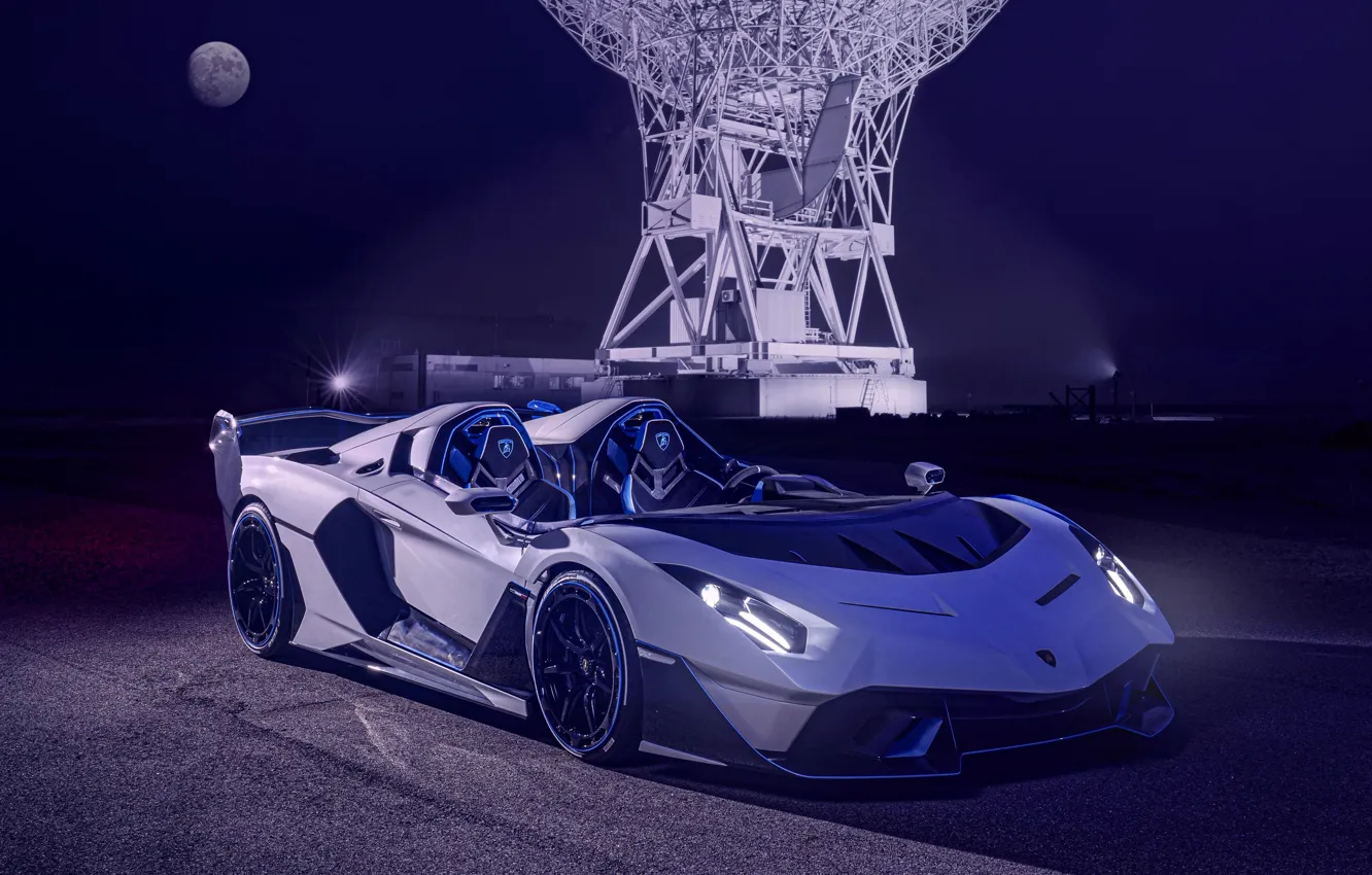 Фото обои машина, ночь, спорткар, кабриолет, Lambordgini, белая машина, Lamborghini SC20