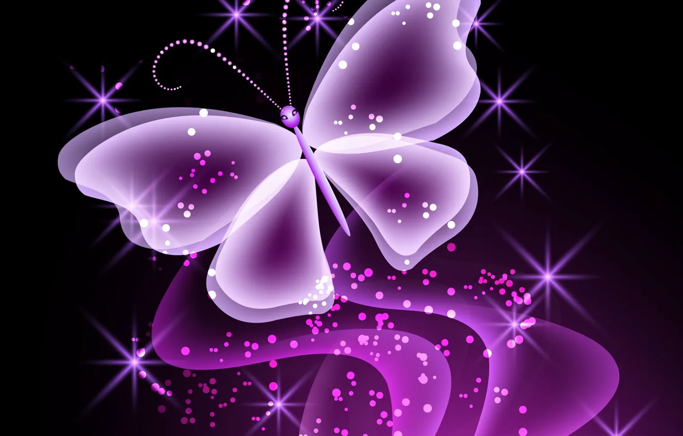 Фото обои бабочка, abstract, butterfly, glow, neon, purple, sparkle, неоновая