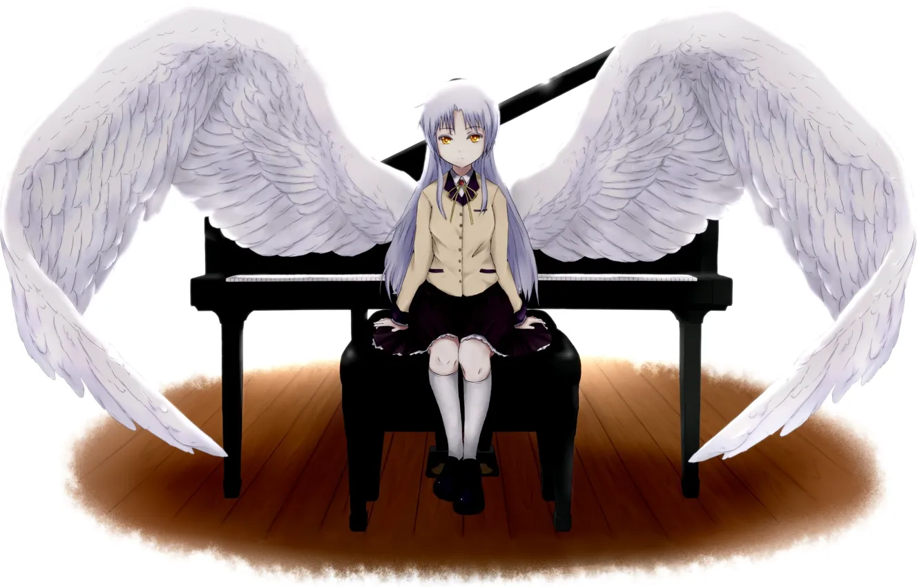 Фото обои крылья, пианино, angel beats!, ангельские ритмы