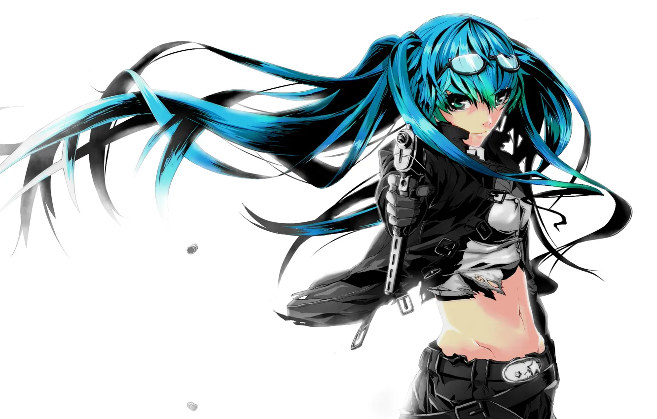 Фото обои взгляд, девушка, оружие, очки, hatsune miku, гильза, art, fuyugasumi