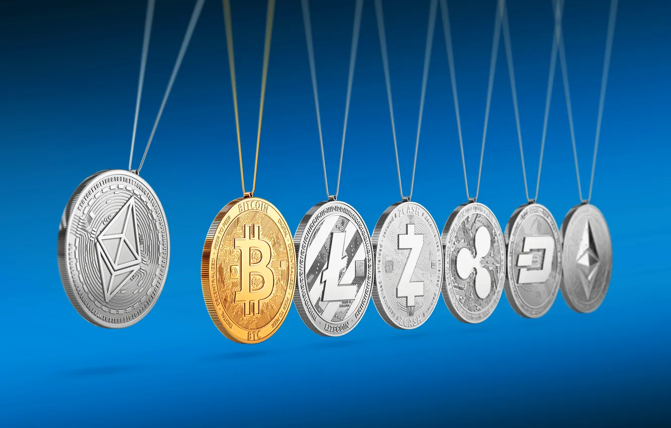 Фото обои размытие, тени, blue, fon, coins, dash, etc, bitcoin