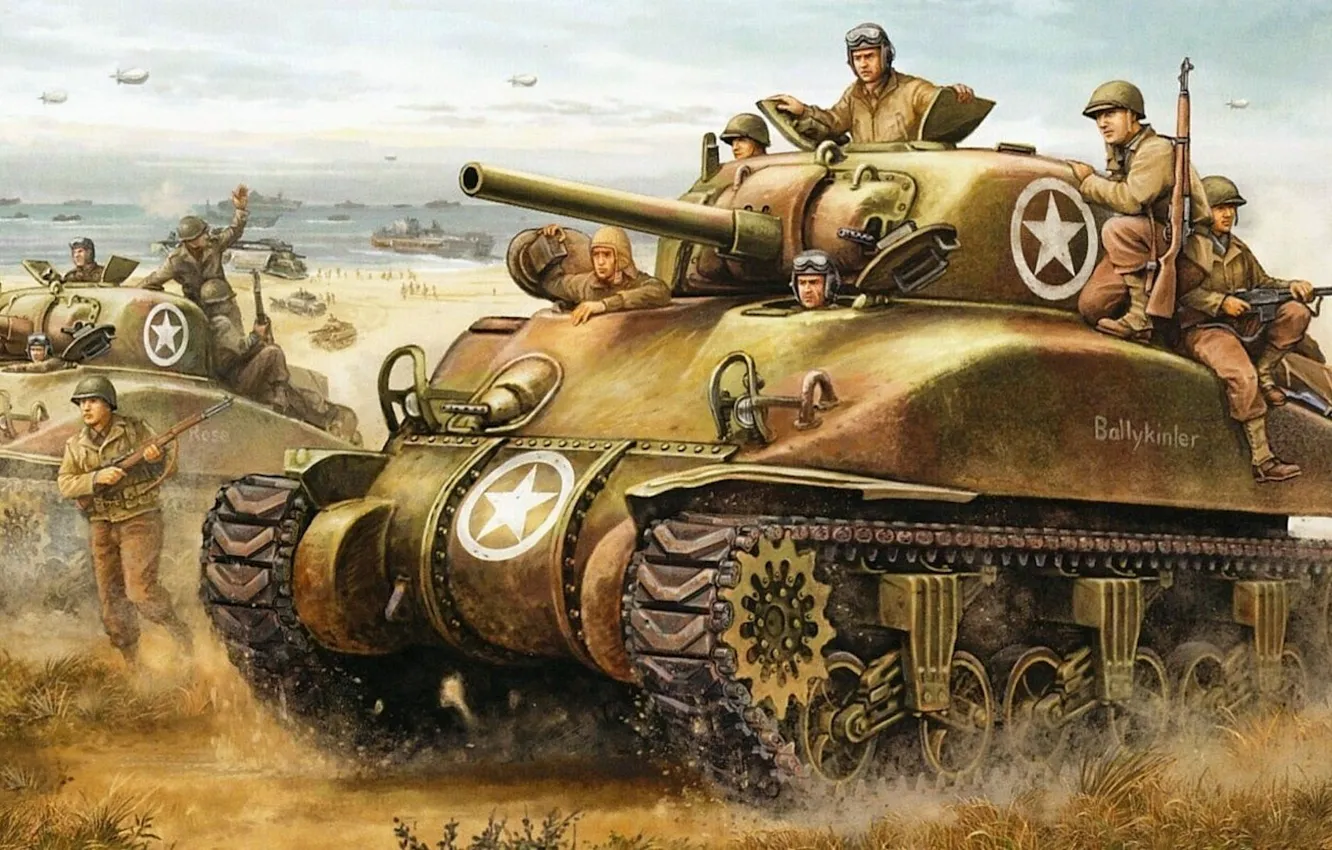 Фото обои рисунок, нормандия, танки, высадка, sherman, Operation Torch, Flames of War