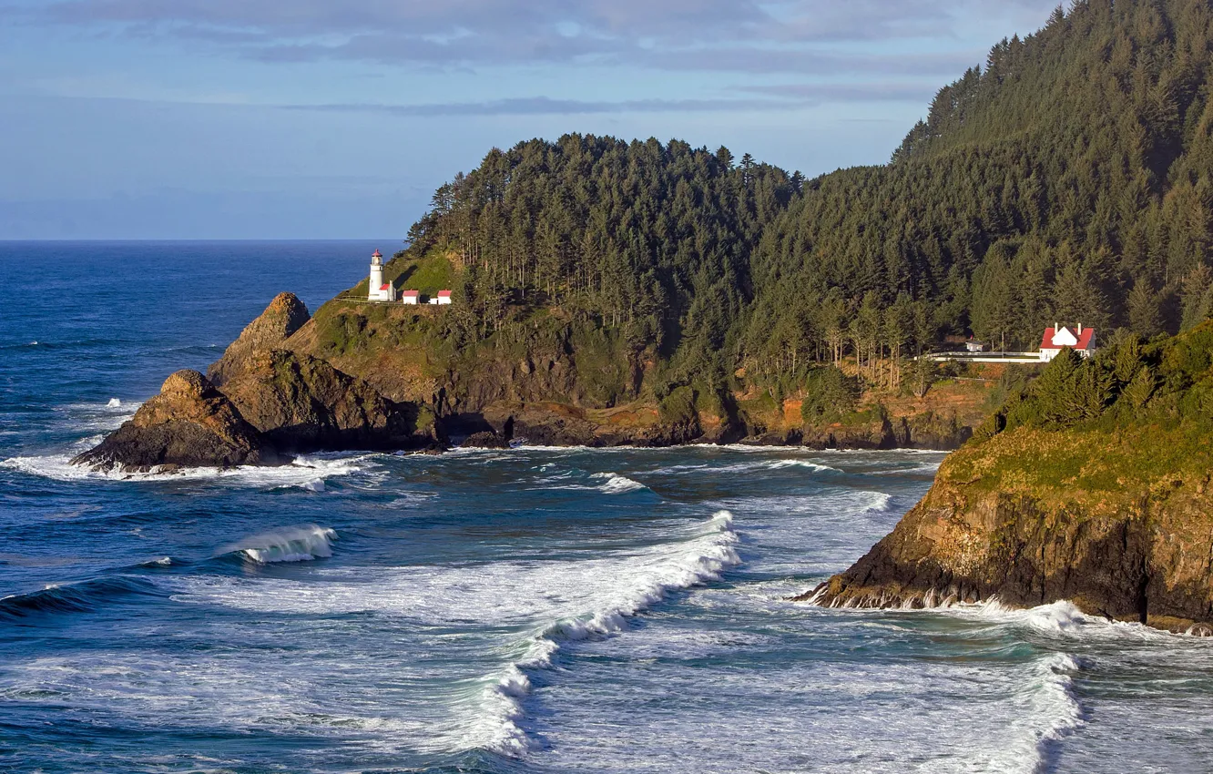 Фото обои побережье, маяк, Орегон, США