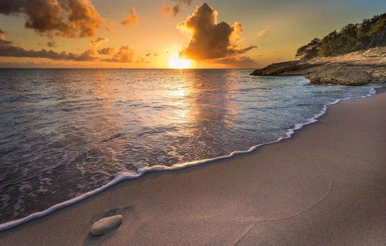 Фото обои море, пейзаж, закат, природа, побережье