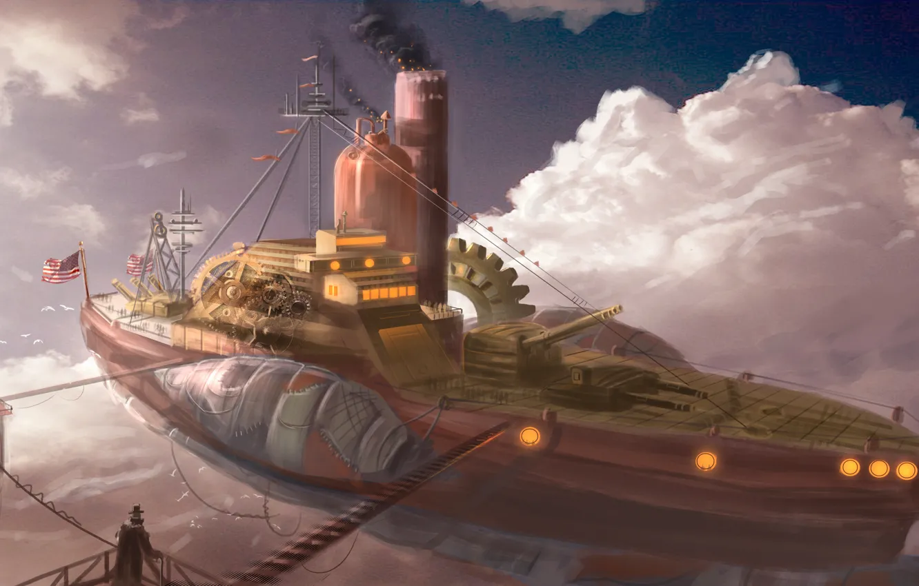 Фото обои небо, дирижабль, airship, steampunk