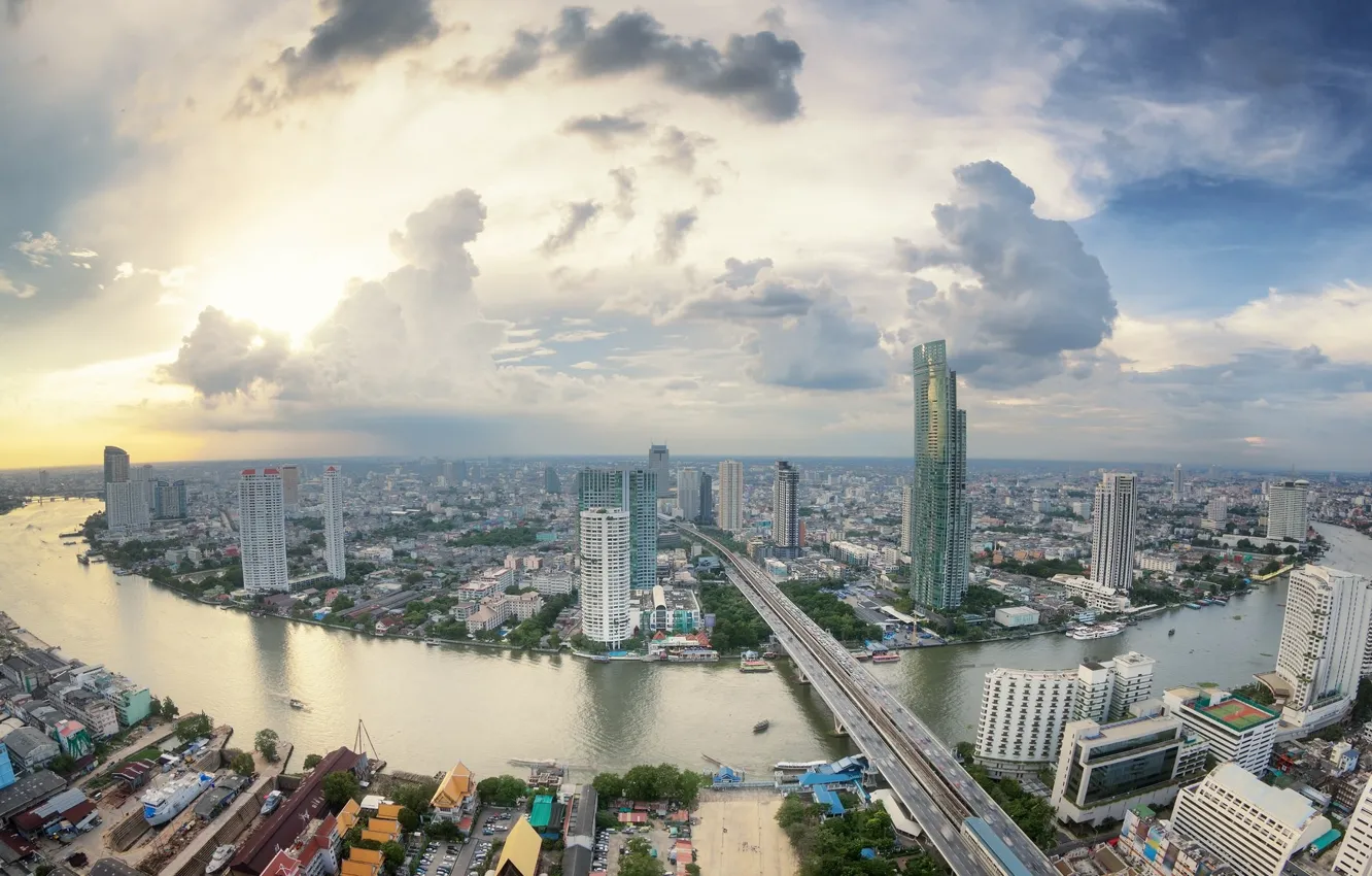 Фото обои мост, город, река, Тайланд, Бангкок