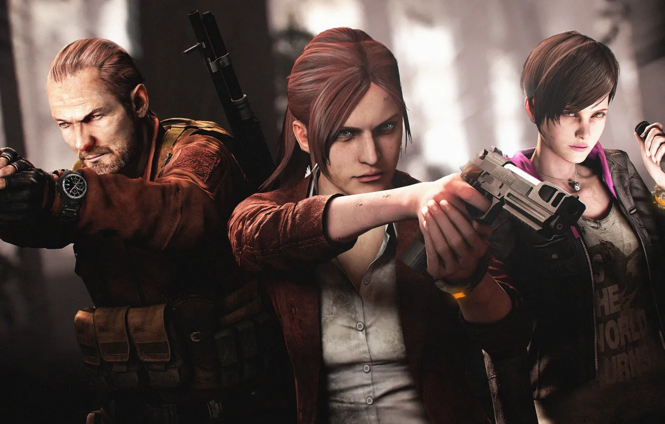 Фото обои resident evil, revelations, capcom, Claire Redfield, Barry Burton, Moira Burton