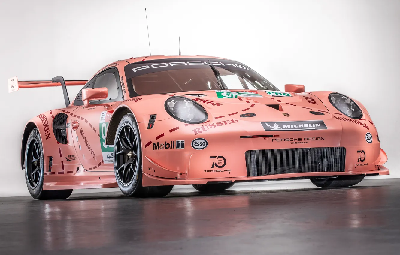 Фото обои розовый, 911, Porsche, гоночное авто, RSR, 2018