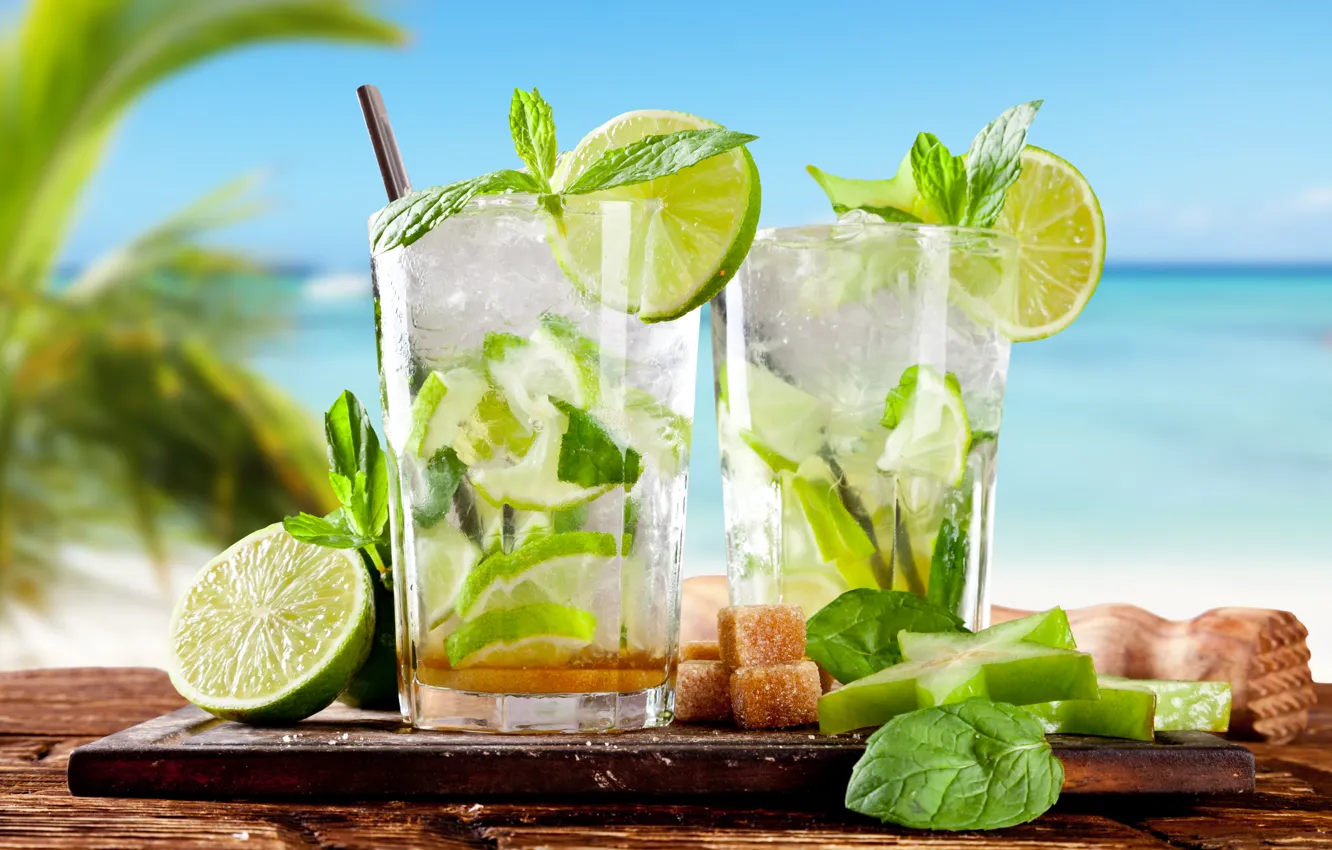 Фото обои пляж, лето, тропики, коктейль, лайм, summer, напиток, beach