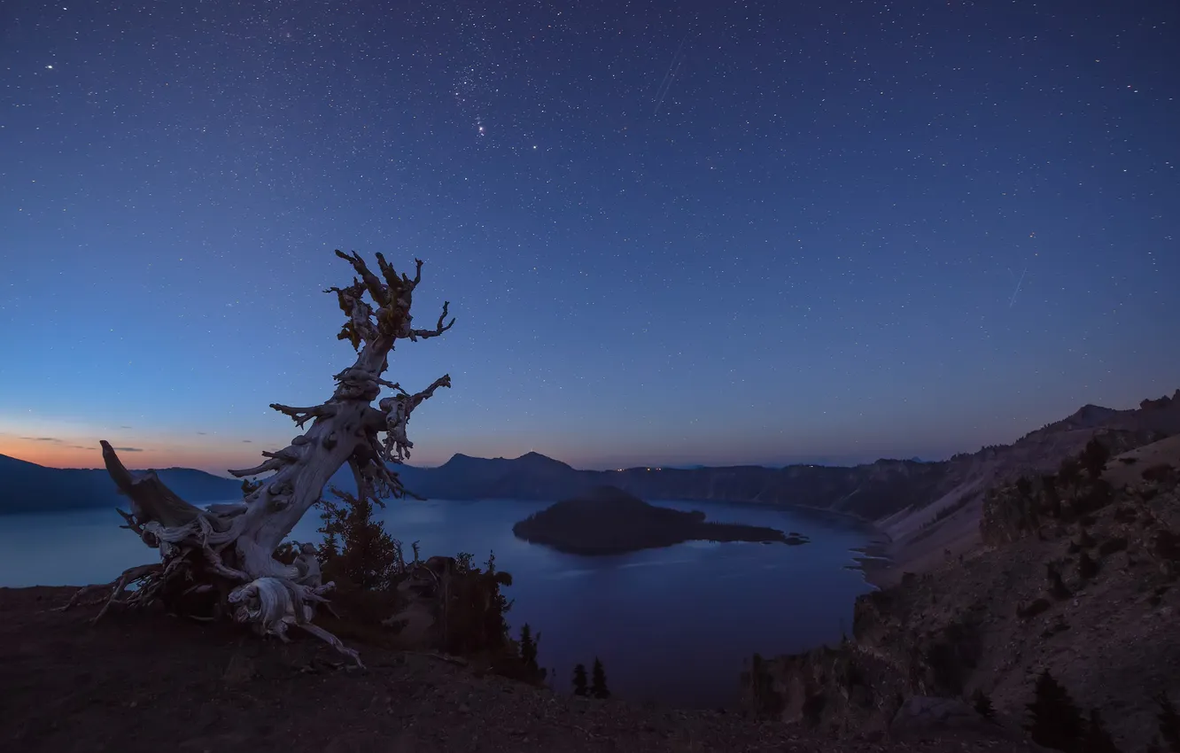 Фото обои закат, природа, озеро, гора, кратер, сумерки, Oregon, USА