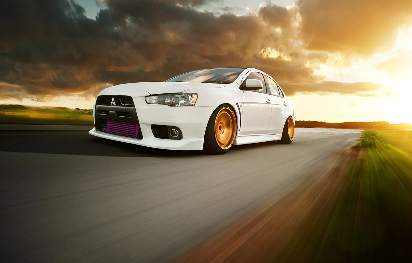 Фото обои скорость, Desktop, Mitsubishi, Lancer, white, Evolution, Автомобиль, Beautiful