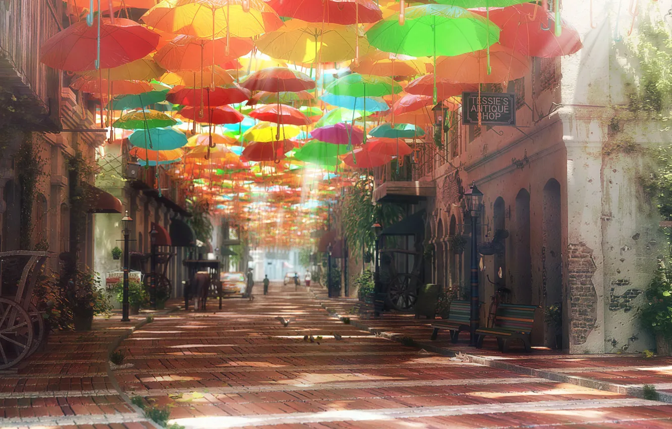 Фото обои город, улица, зонтики, Street of Dreams