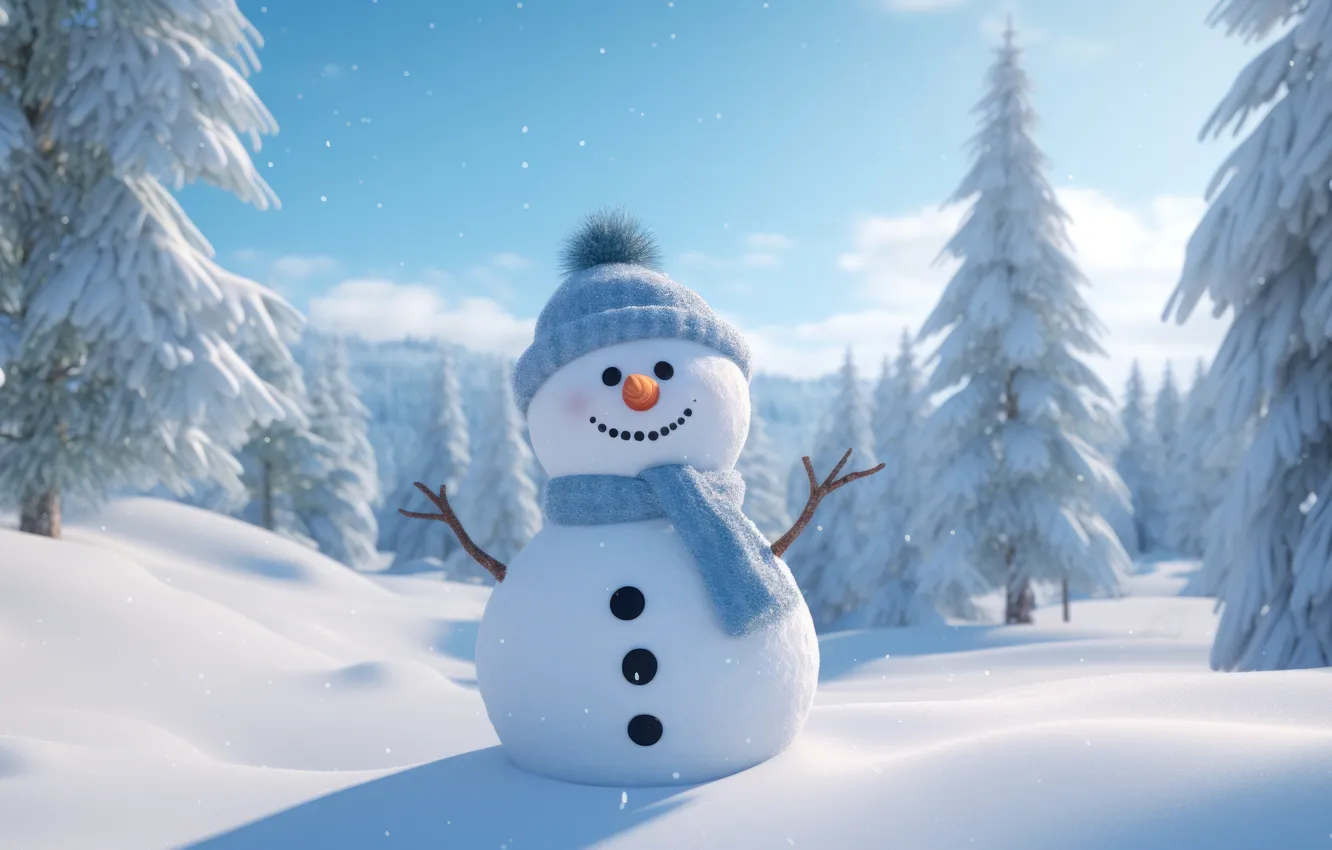 Фото обои зима, снег, Рождество, Новый год, снеговик, Christmas, winter, snow