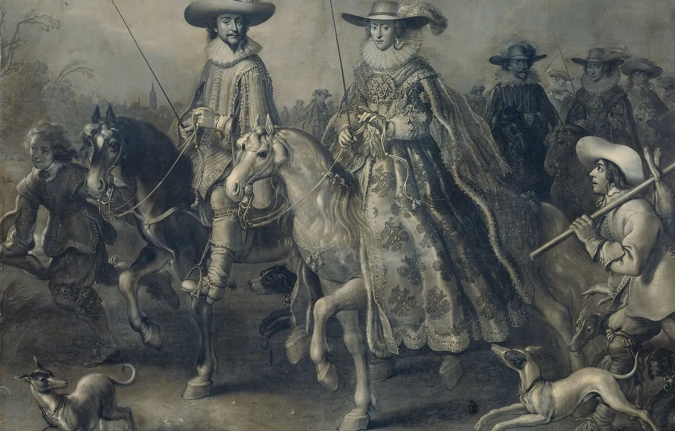 Фото обои масло, картина, холст, 1628, Адриан ван де Венне, Adriaen van de Venne, и Его Жена …