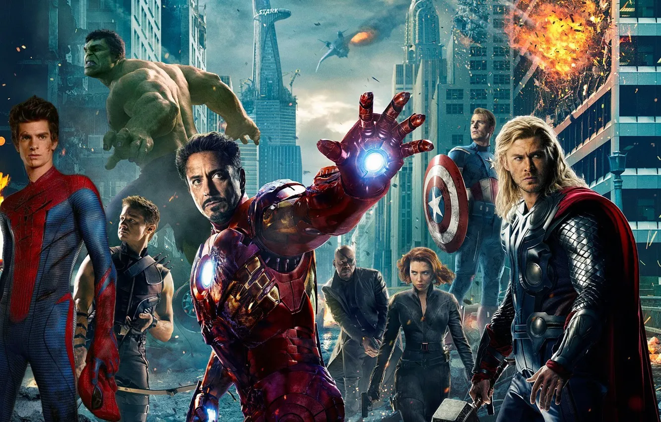 Фото обои captain america, thor, hulk, spider man, iron man, avengers