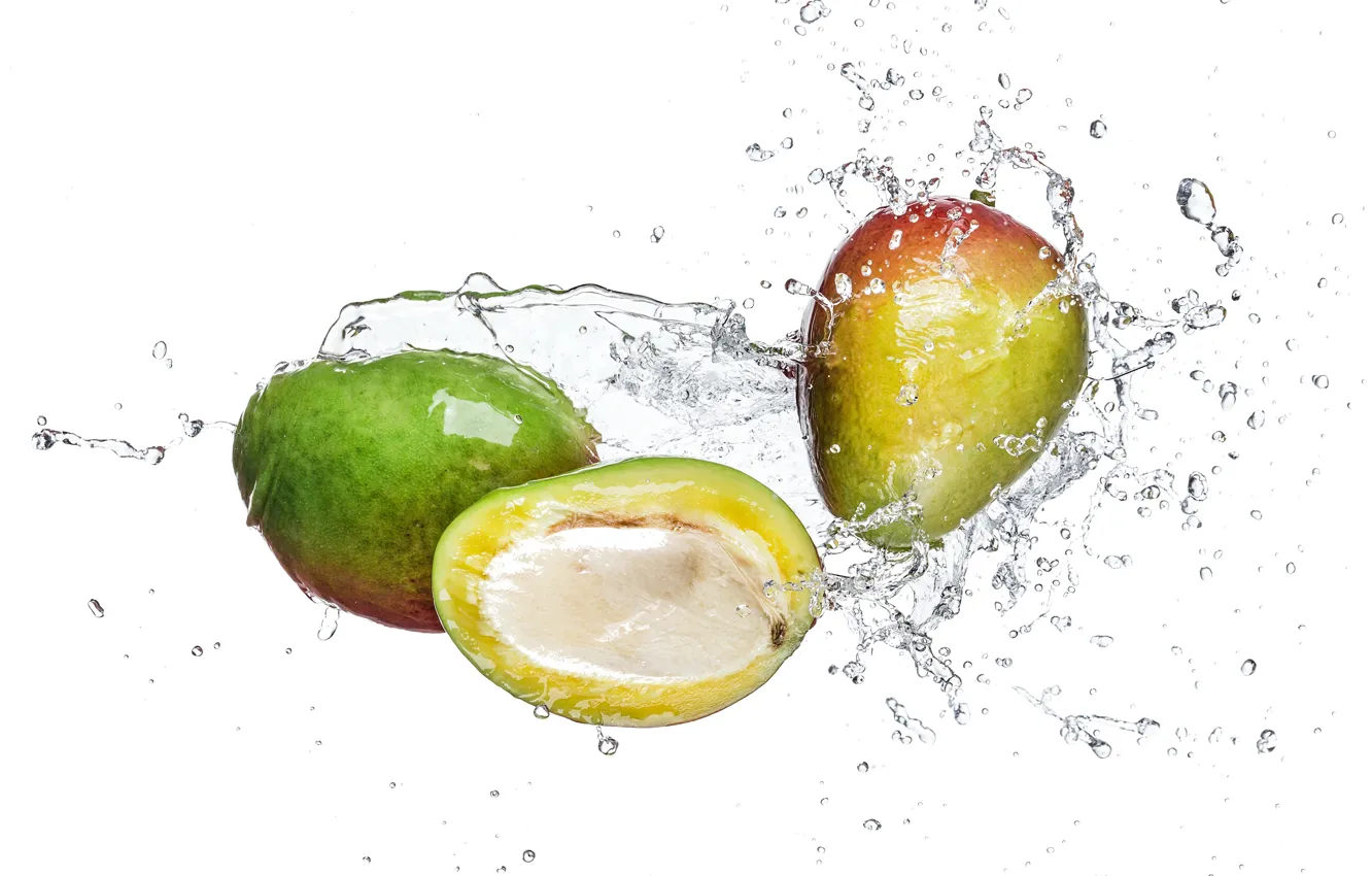 Фото обои вода, брызги, белый фон, манго