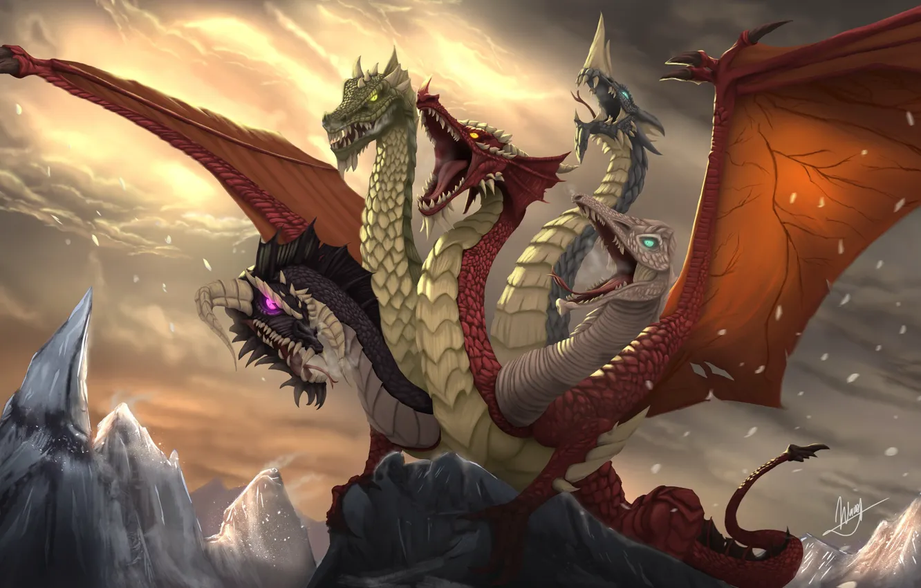 Фото обои Горы, Дракон, Скалы, Монстр, Ящер, Dragon, Змей, Фантастика
