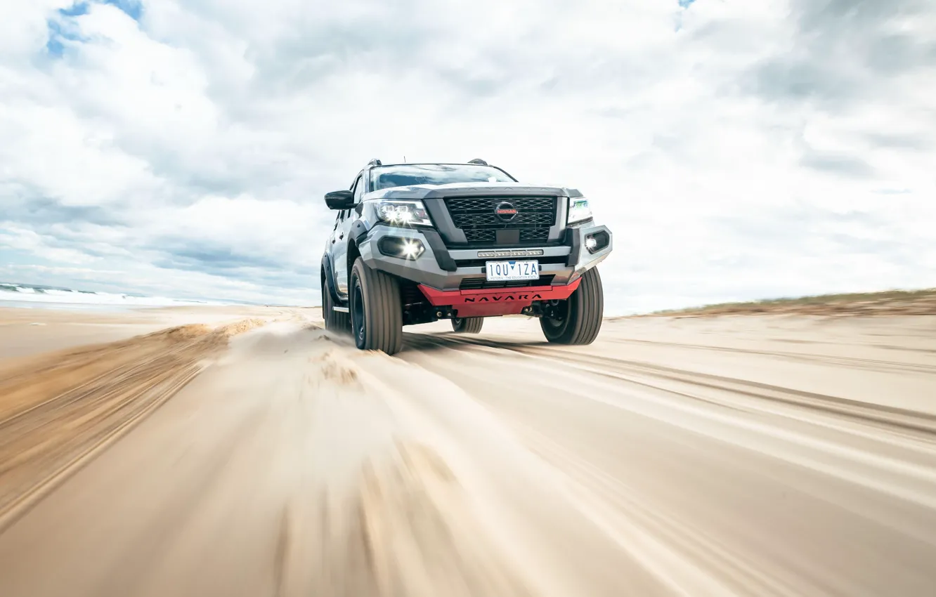 Фото обои песок, облака, скорость, ралли, Warrior, Nissan Navara, PRO-4X