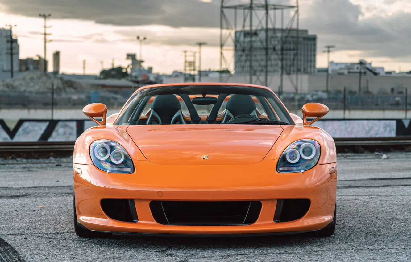 Фото обои Porsche, front, orange, Porsche Carrera GT