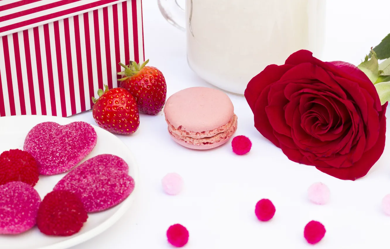 Фото обои роза, Pink, сердечки, rose, romantic, мармелад, sweets