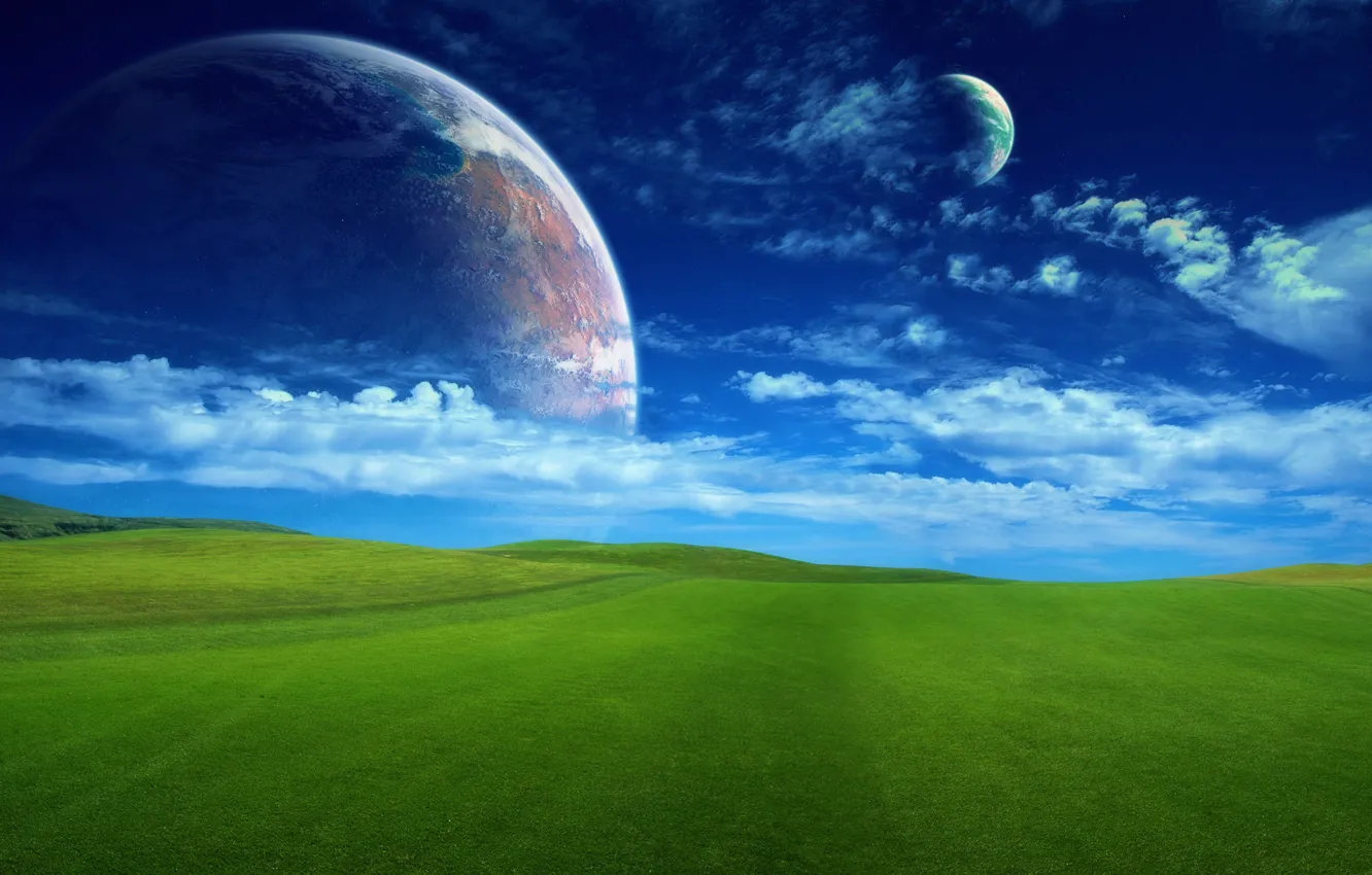 Фото обои поле, трава, планета