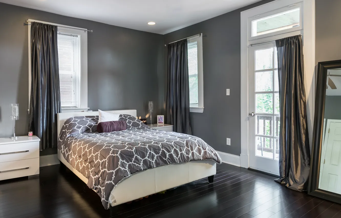 Фото обои стиль, кровать, постель, шторы, спальня