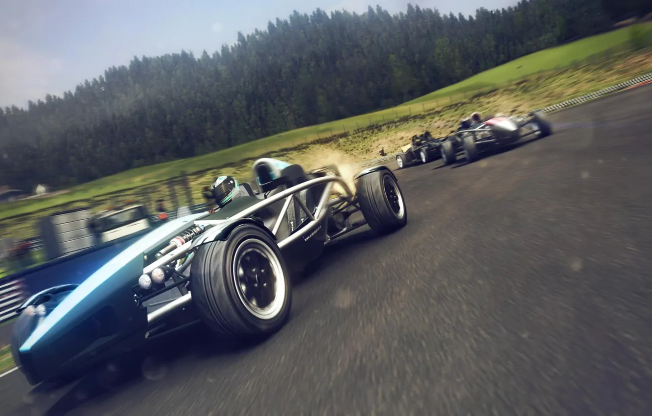 Фото обои машина, лес, гонка, игра, скорость, трасса, шлем, Codemasters
