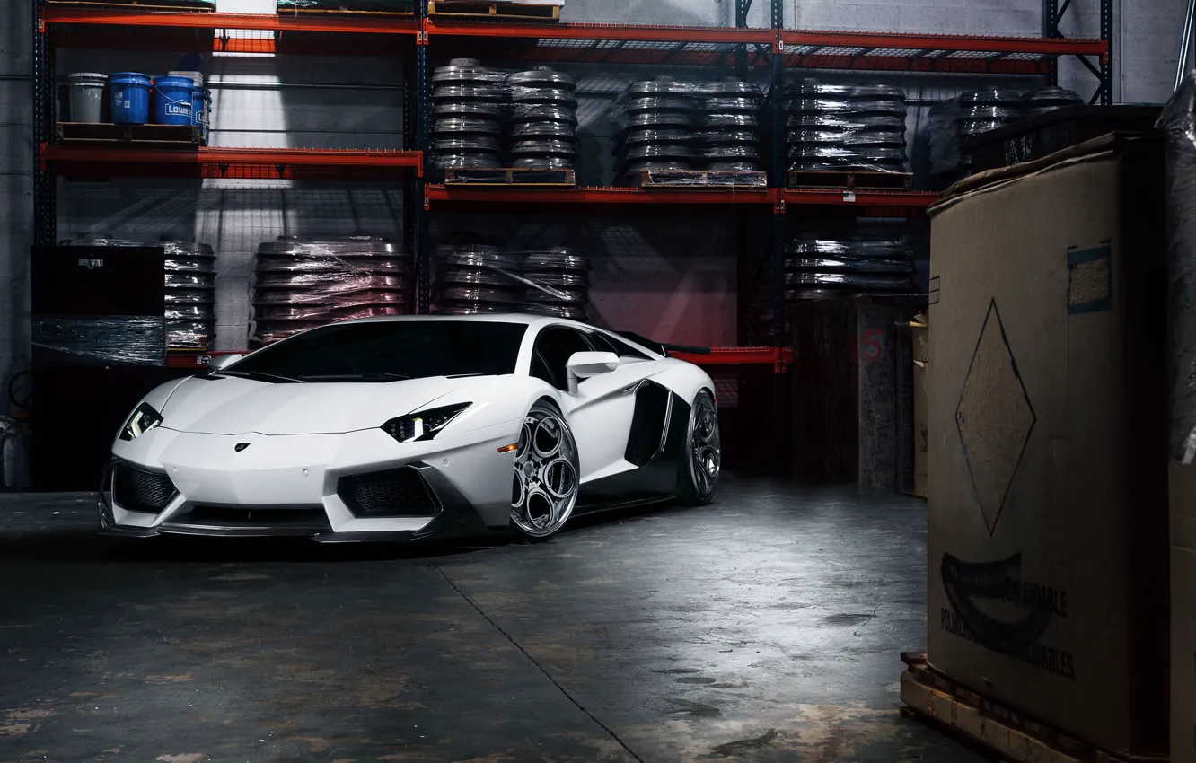Фото обои Lamborghini, Front, White, Matte, Tuning, LP700-4, Aventador, Supercar