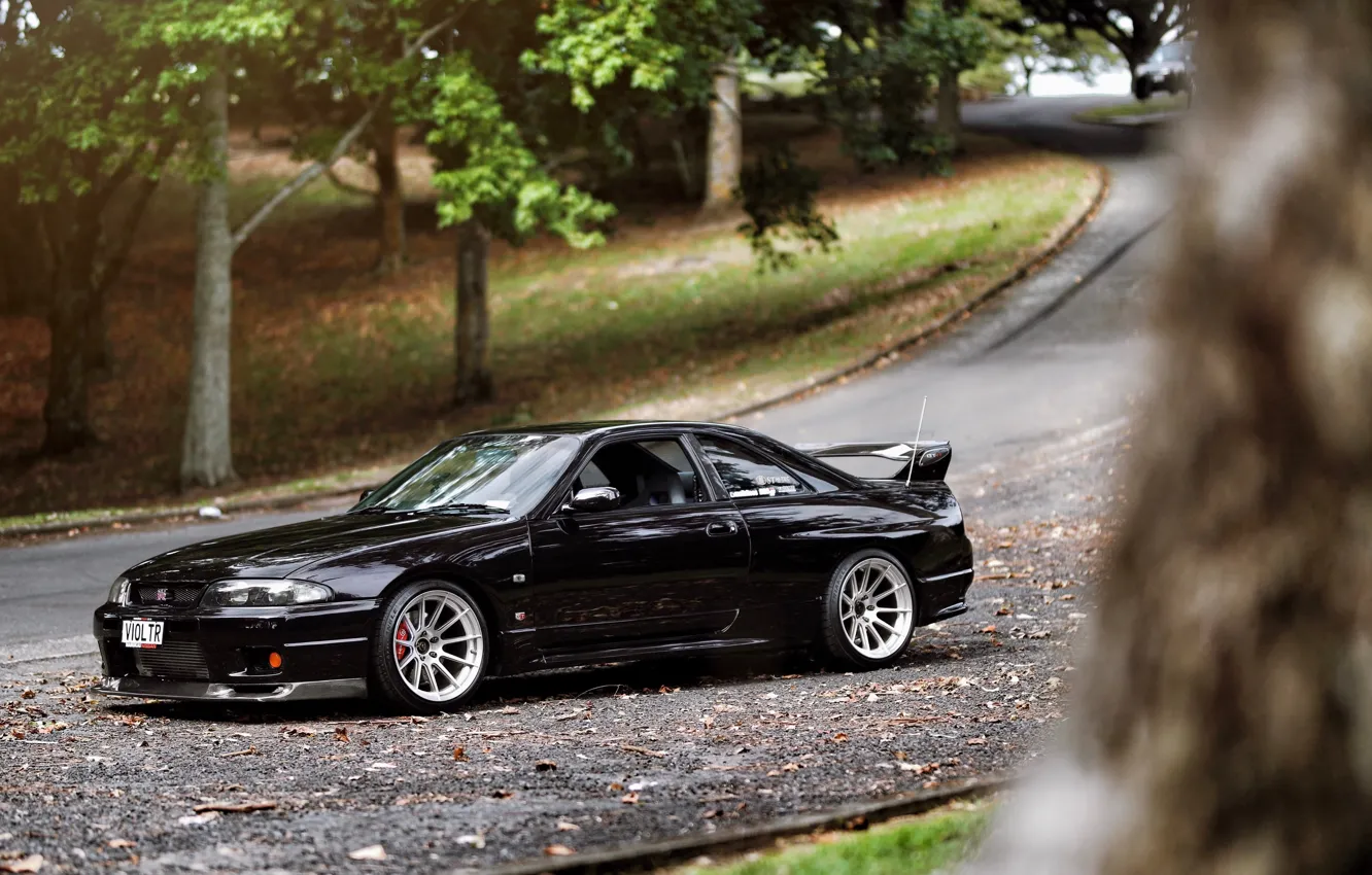 Фото обои GTR, Nissan, Sky, Black, Skyline, Road, R33, Skyline R33