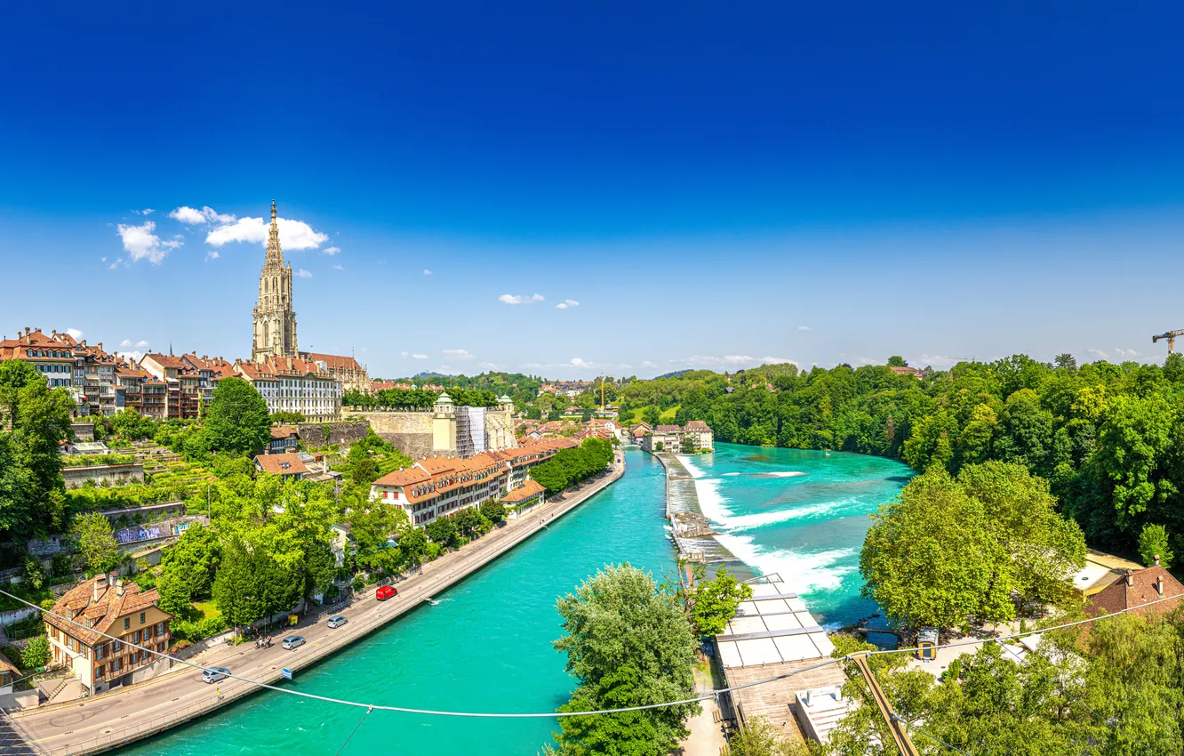 Фото обои Дома, Швейцария, Панорама, Реки, Берн