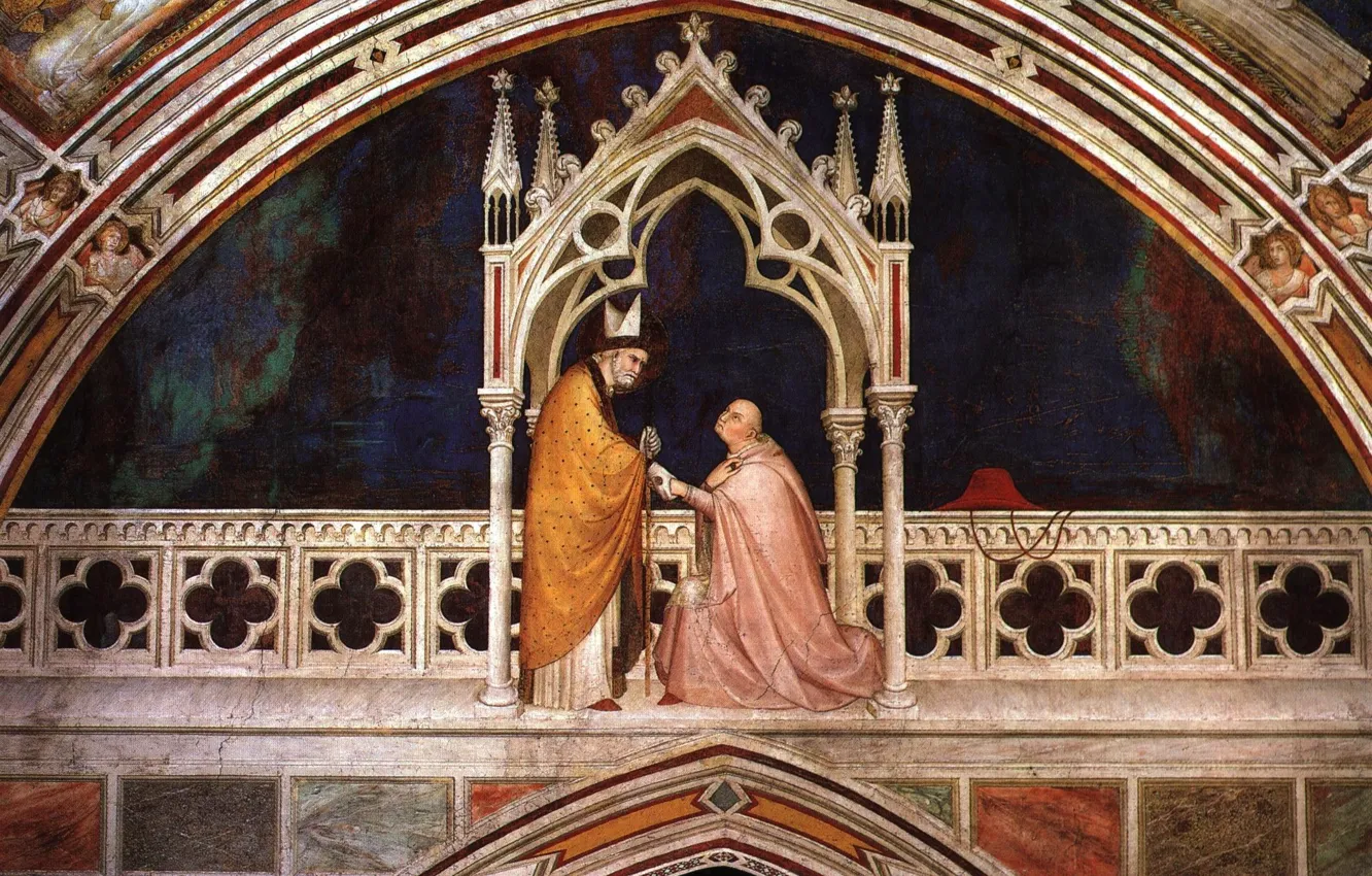 Фото обои фреска, Сиенская школа живописи, Simone Martini, Освящение of часовня