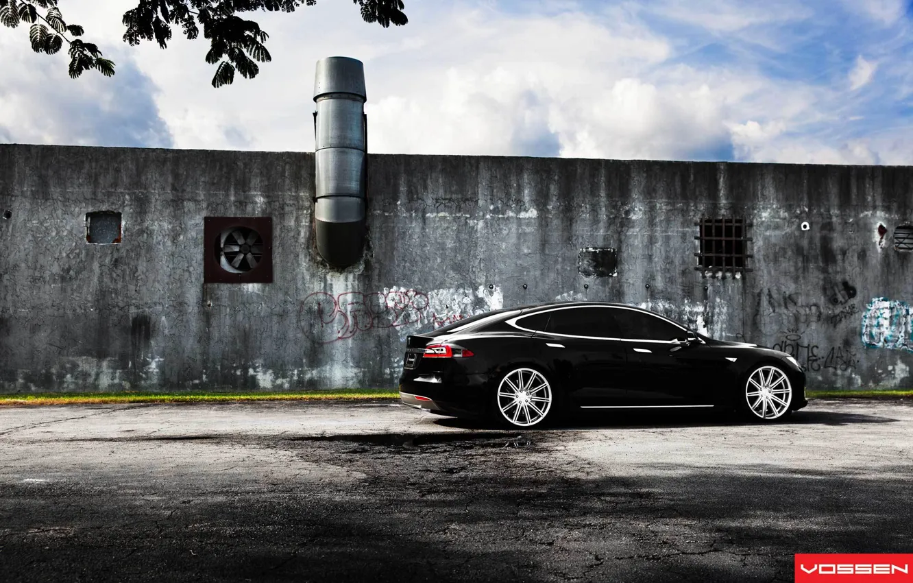 Фото обои black, Tesla, Model S, электрокар