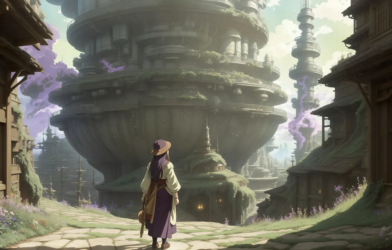 Фото обои fantasy, landscape, anime, art, street, Citizen, fantasy art, Steampunk