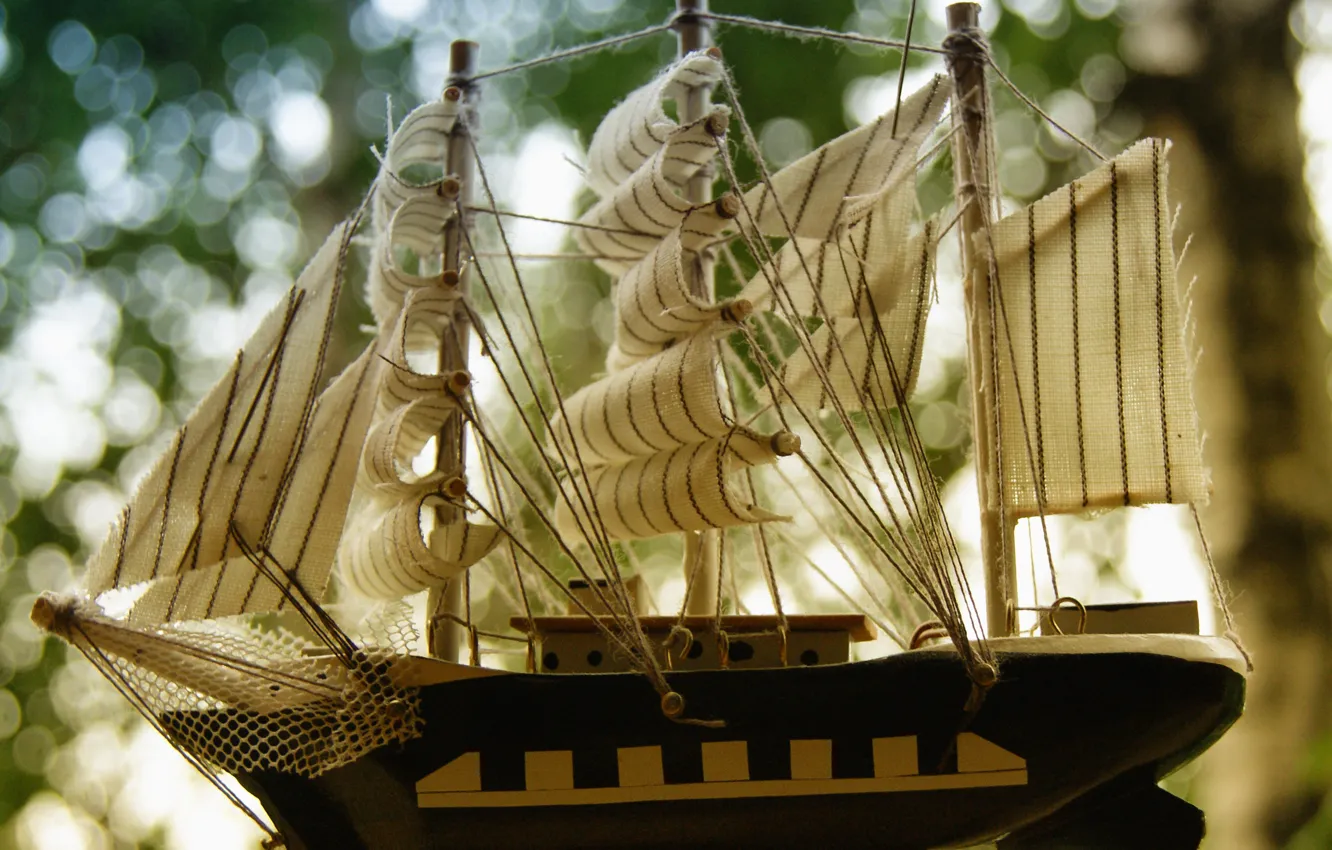 Фото обои цвет, Корабль, паруса, статуетка