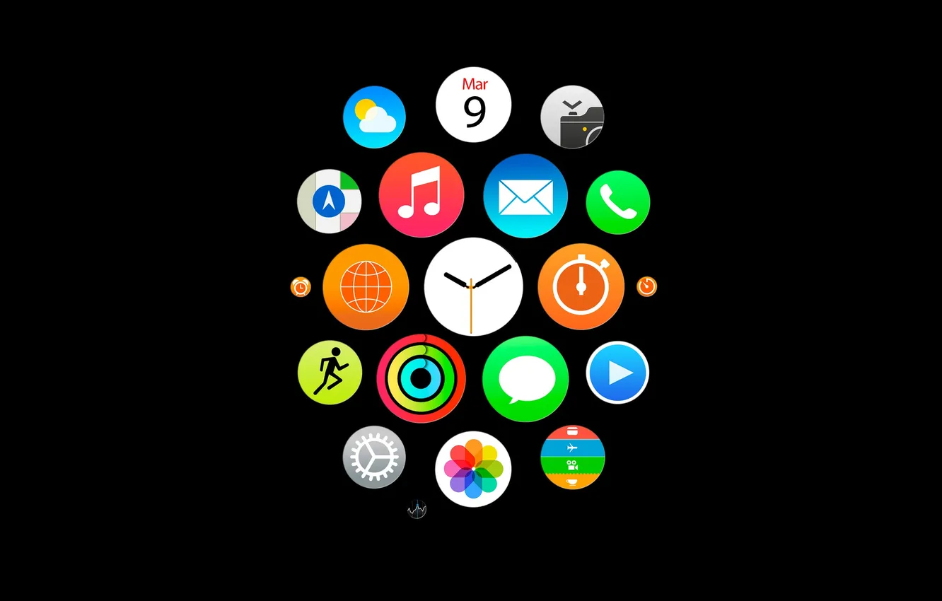 Фото обои Черный фон, Black Background, Theme, apple watch, Иконки, Тема, Icons