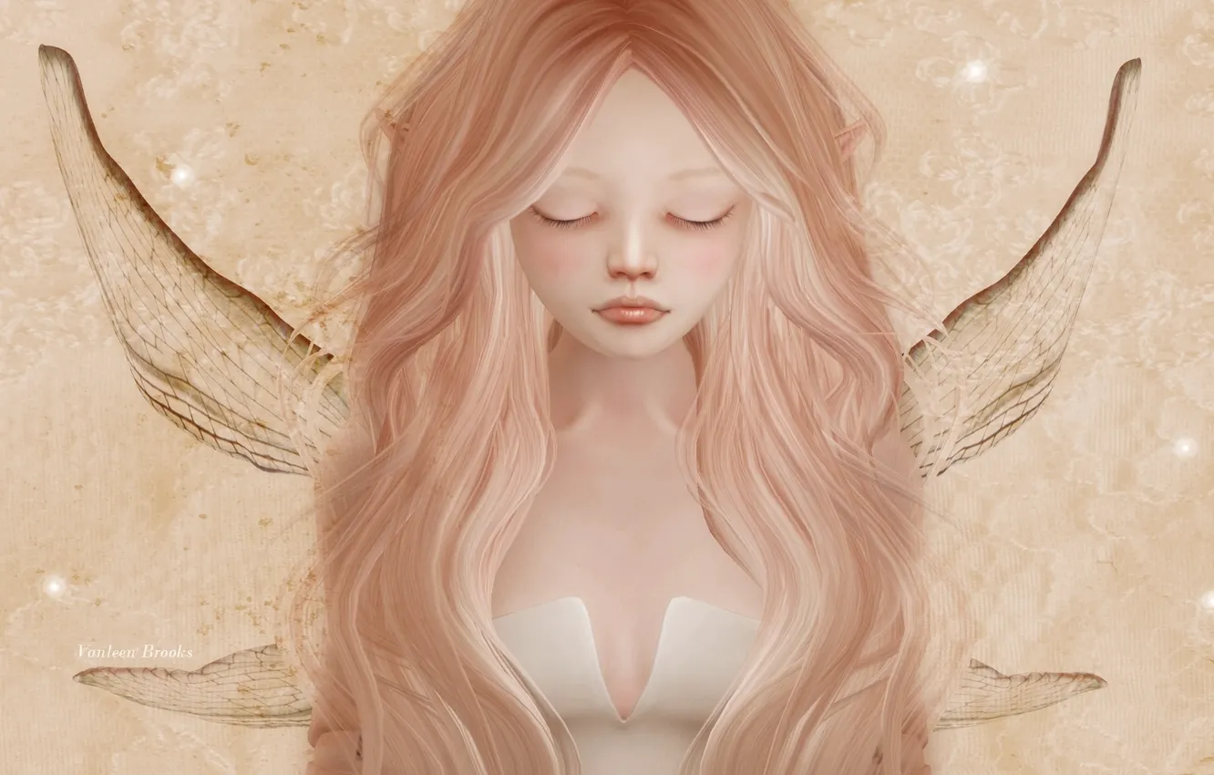 Фото обои грусть, волосы, эльф, крылья, фея, девочка, личико
