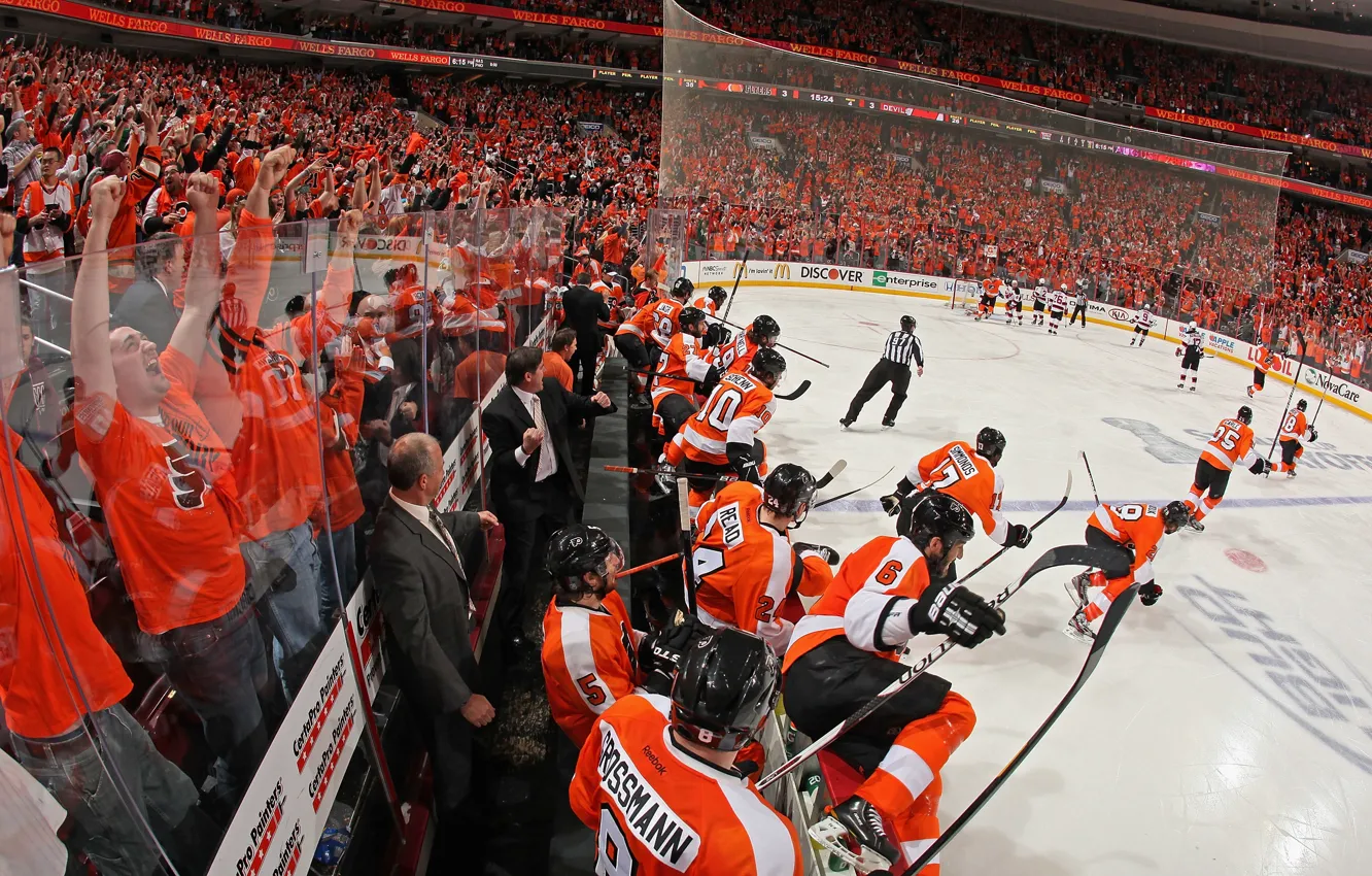 Фото обои хоккей, NHL, НХЛ, Philadelphia Flyers, Филадельфия Флайерз, orange crush