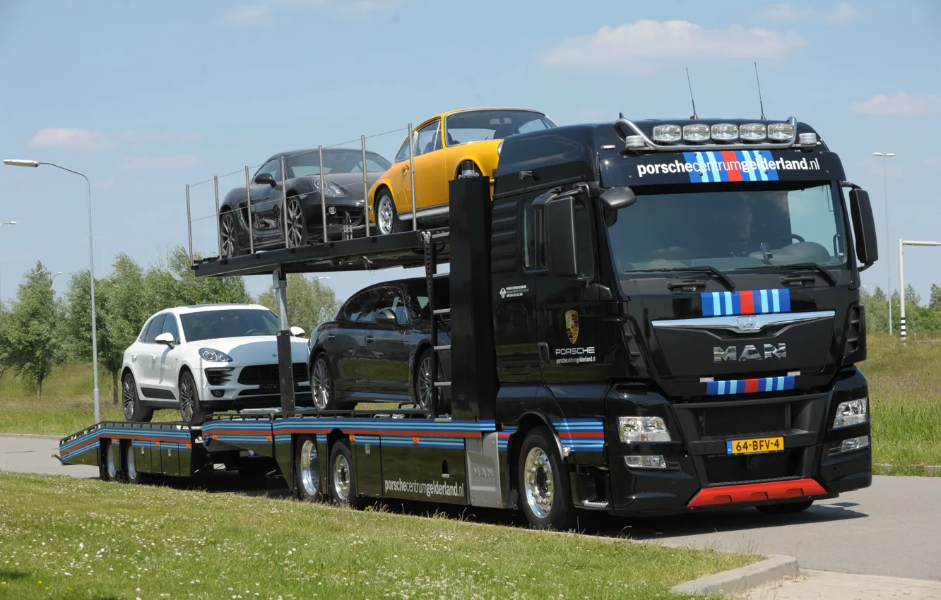 Фото обои автовоз, грузовик, porsche, truck, Man, 6x2, 2015, Tgx