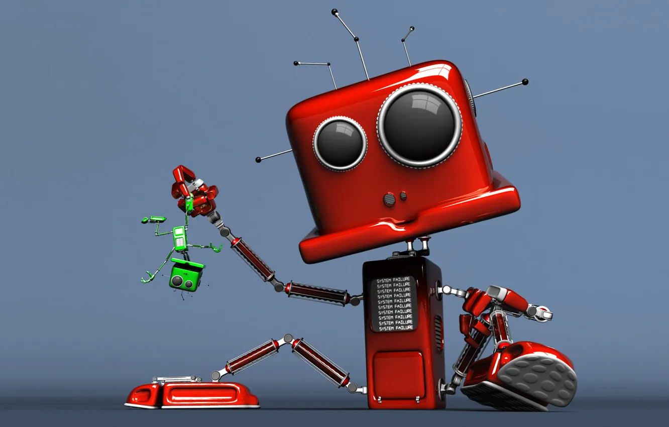 Фото обои красное, робот, ситуация, зелёное