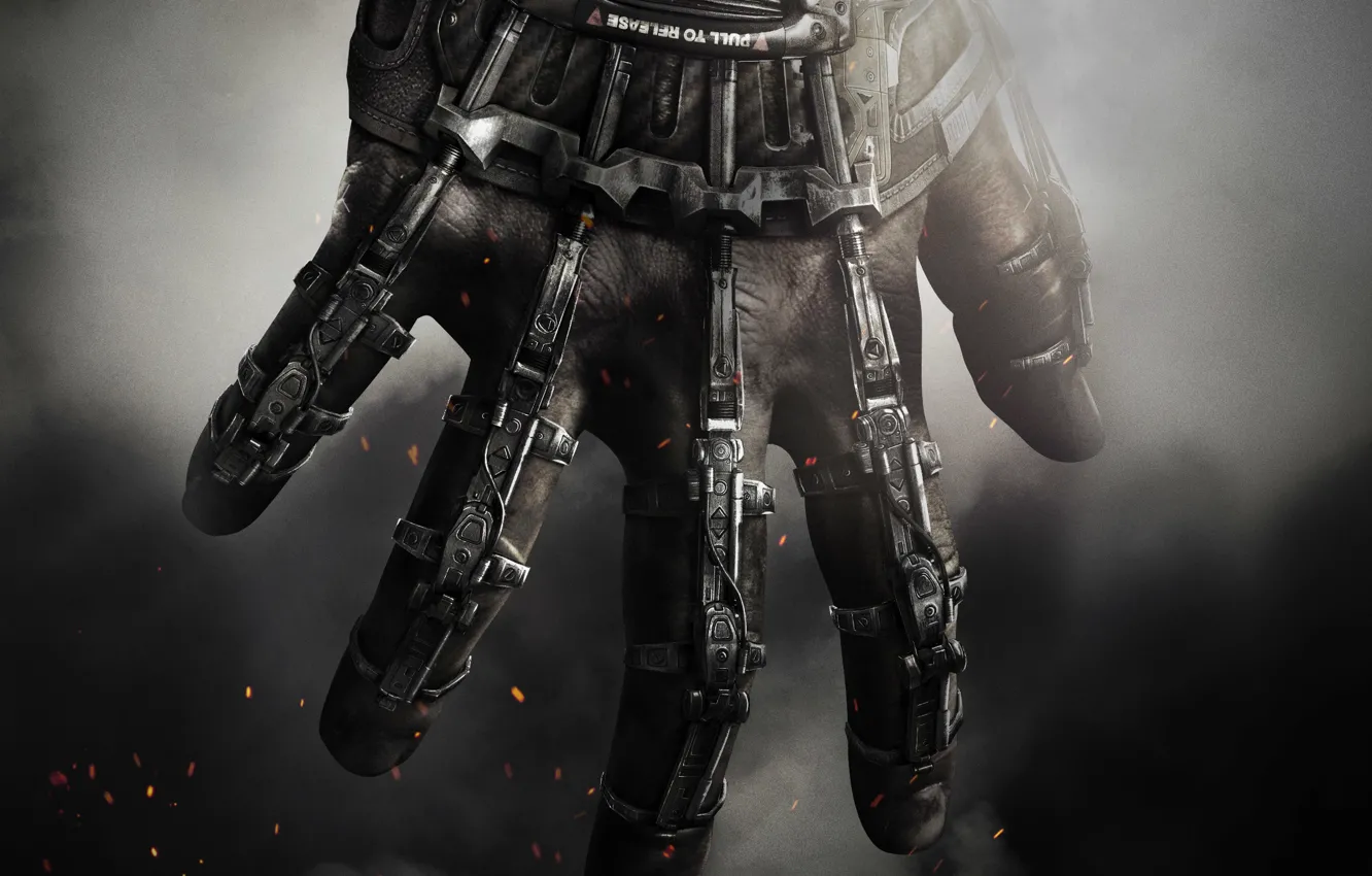 Фото обои дым, рука, солдат, пальцы, перчатка, экзоскелет, Activision, Mitchell